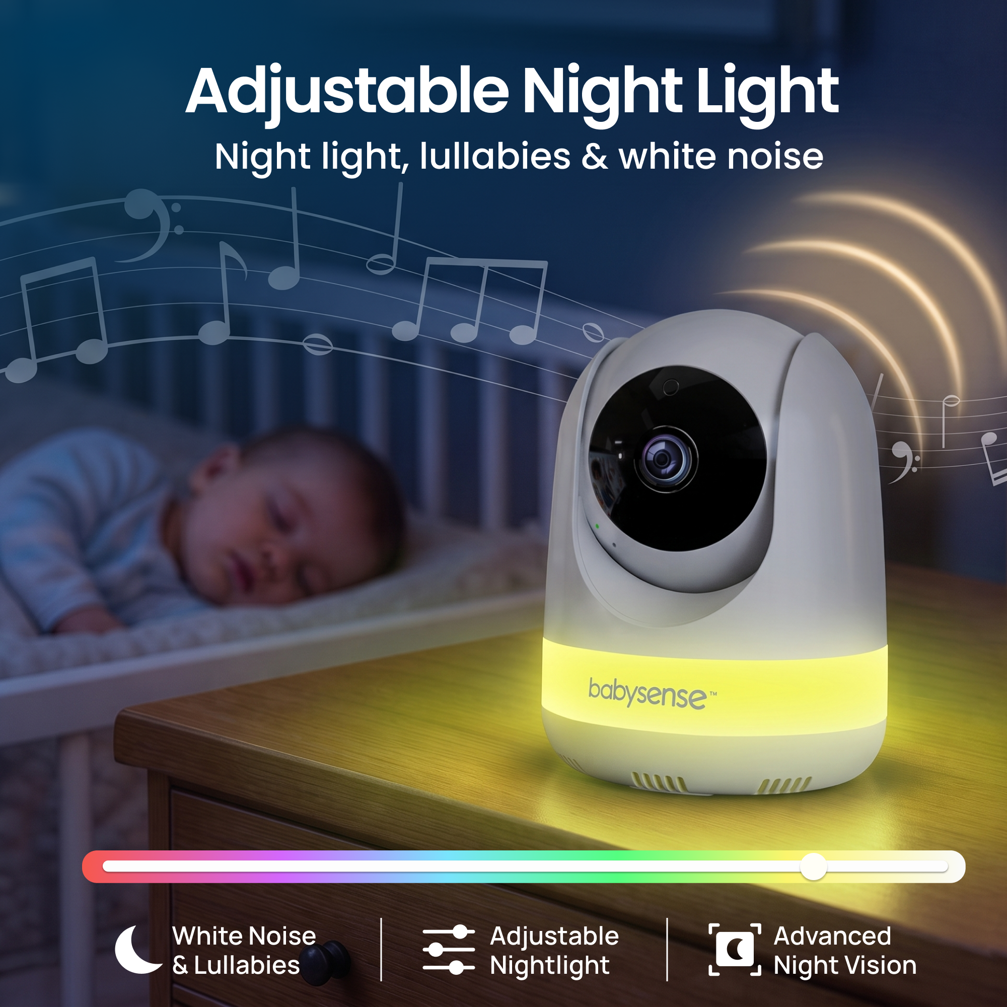 Babysense Prisma: Video Baby Monitor with 2 Cameras, Non Wifi, Split Screen, Night Light & Sound Machine
