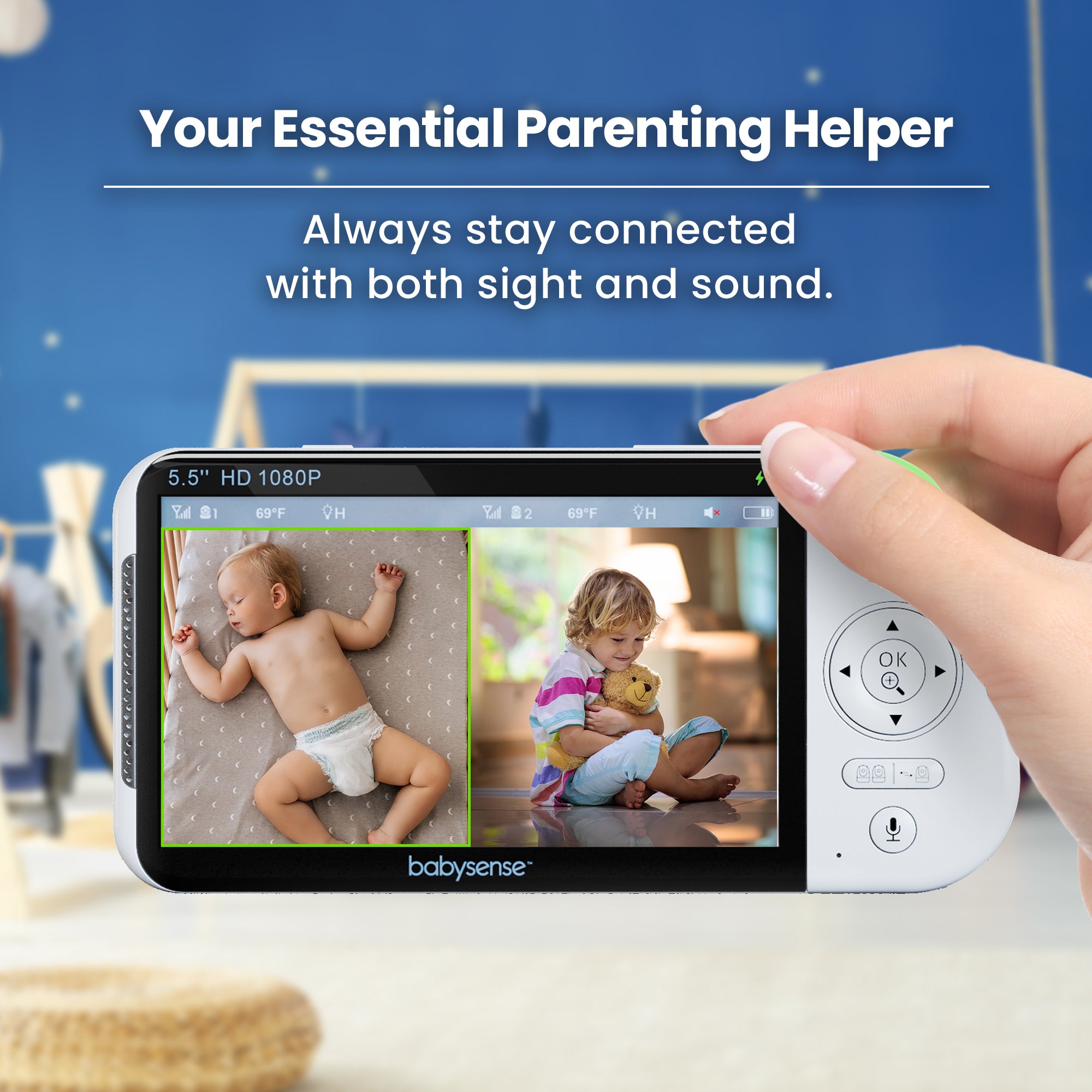 Babysense Max View Pro: Video Baby Monitor, One Camera, Non Wifi, Split Screen, Night Light & Sound Machine
