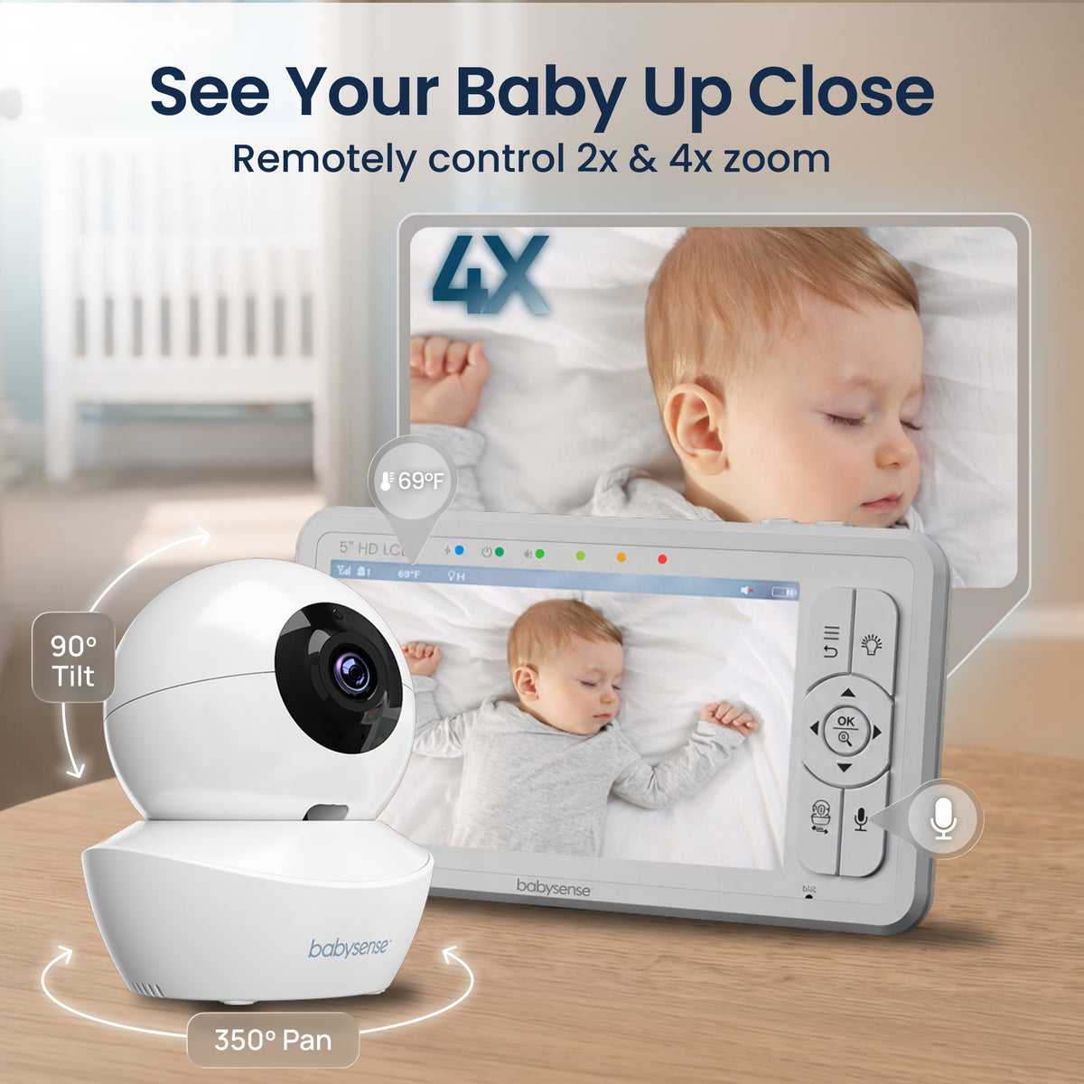 Babysense HDS2: Video Baby Monitor with 2 Cameras, Non wifi, Split Screen & Night Light Machine