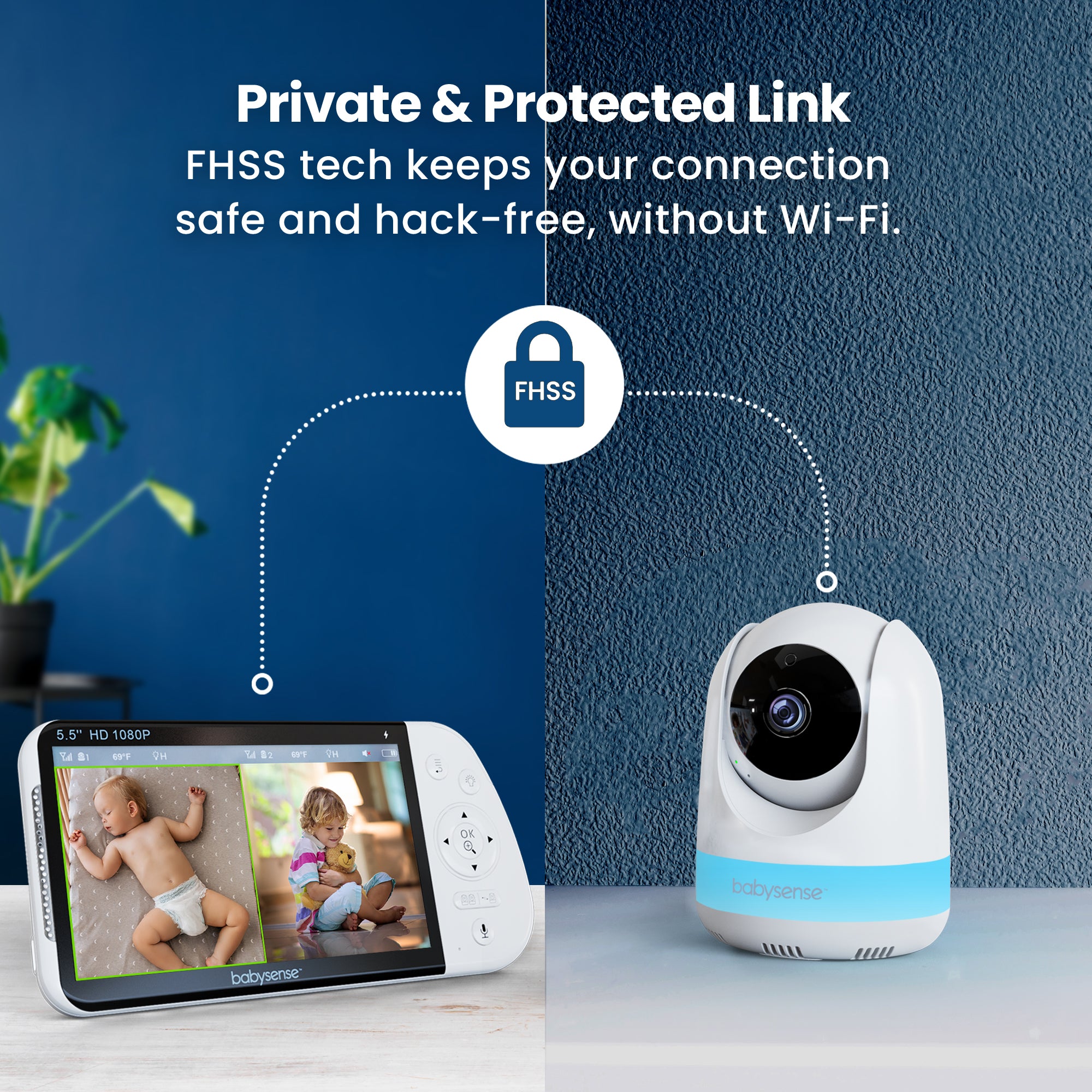 Babysense MaxView PRO: Video Baby Monitor with 2 cameras, Non Wifi, Split Screen, Night Light & Sound Machine