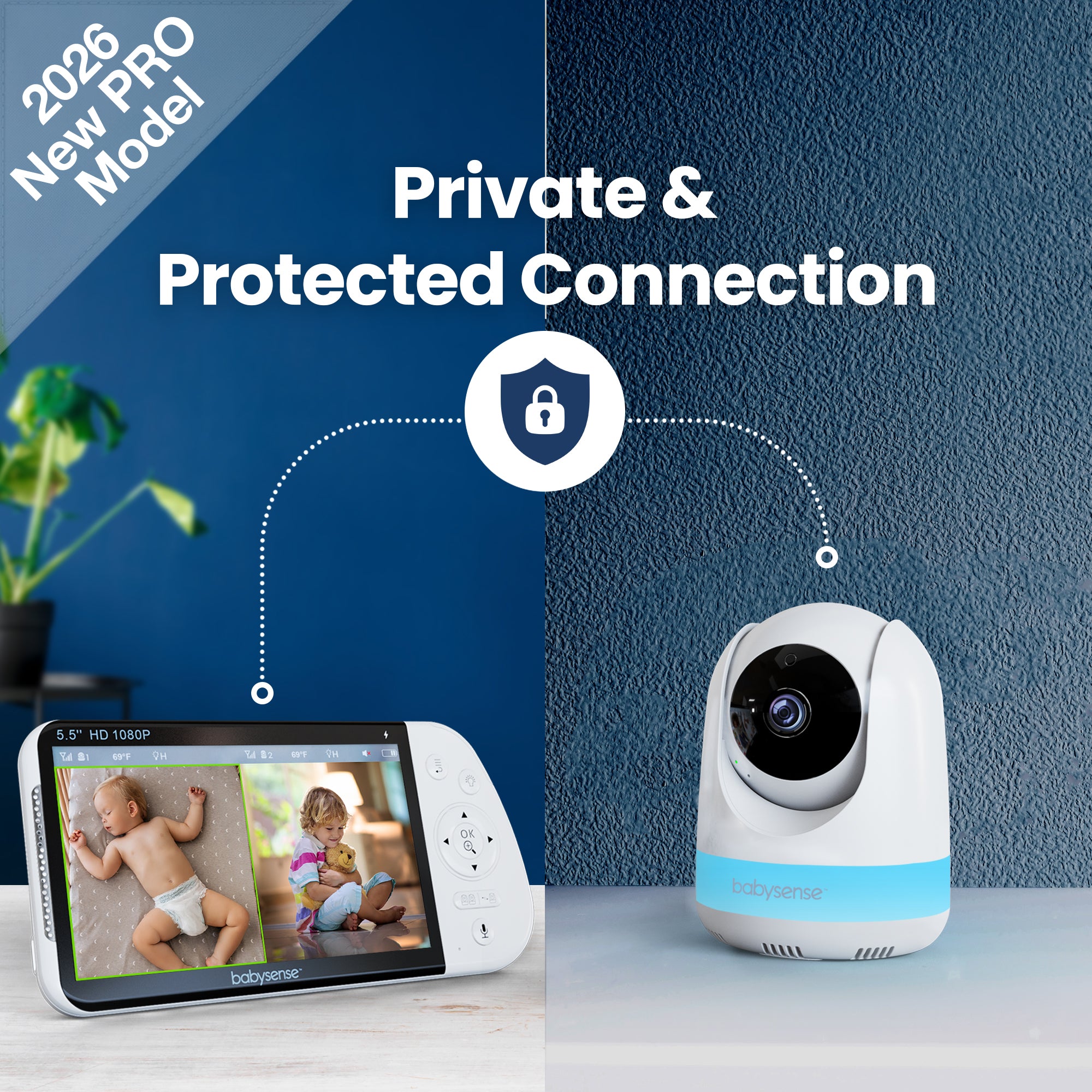 Babysense PRO: Video Baby Monitor with 2 Cameras, Non Wifi, Split Screen, Night Light & Sound Machine