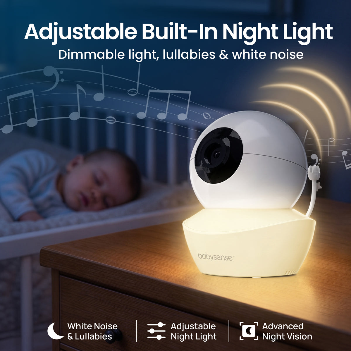 Babysense HDS2: Video Baby Monitor with 2 Cameras, Non wifi, Split Screen & Night Light Machine