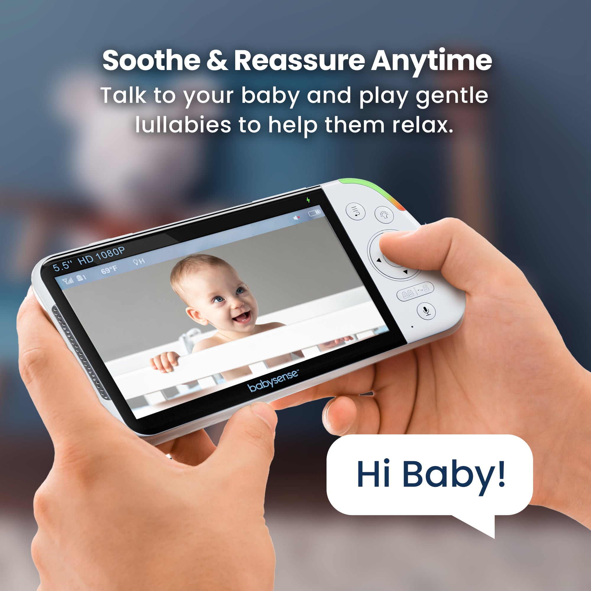 Babysense Max View Pro: Video Baby Monitor, One Camera, Non Wifi, Split Screen, Night Light & Sound Machine
