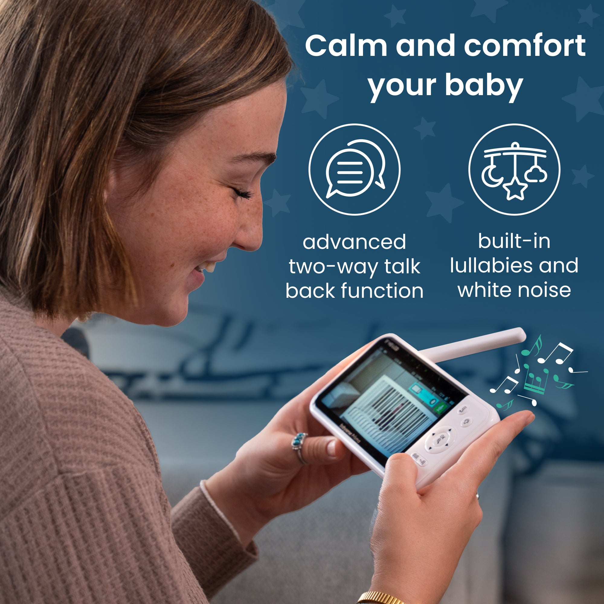 Babysense Prisma: Video Baby Monitor with 2 Cameras, Non Wifi, Split Screen, Night Light & Sound Machine