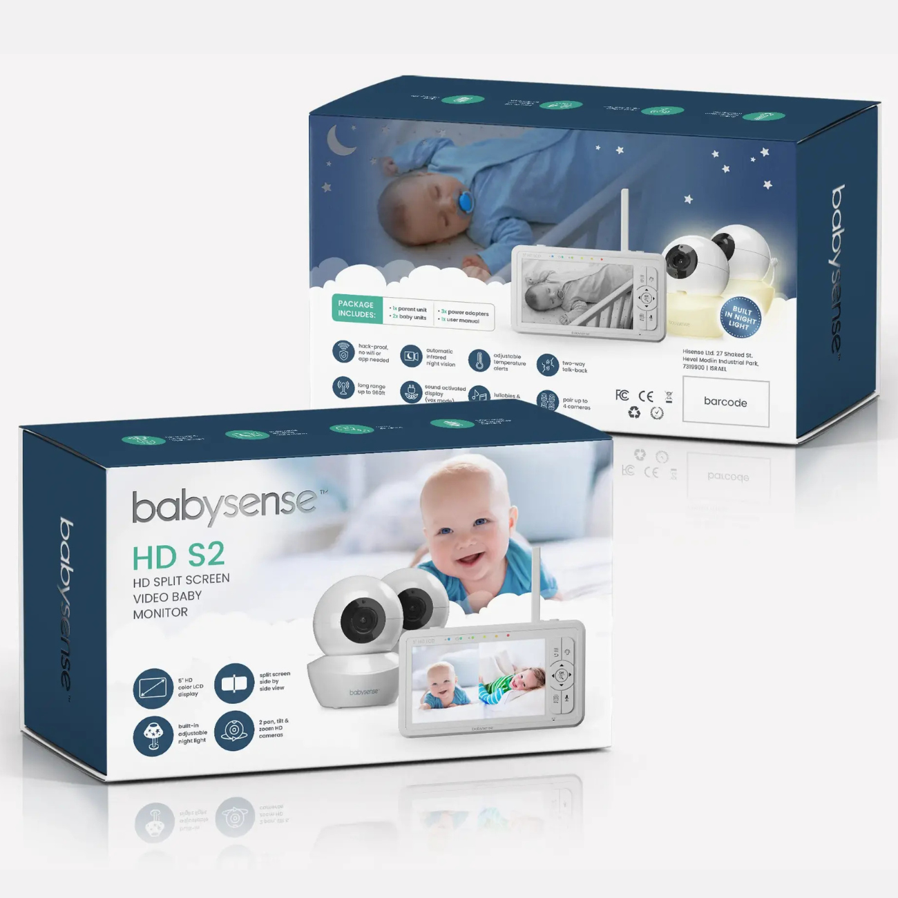 Babysense HD S2: Video Baby Monitor with 2 Cameras, Non wifi, Split Screen & Night Light Machine