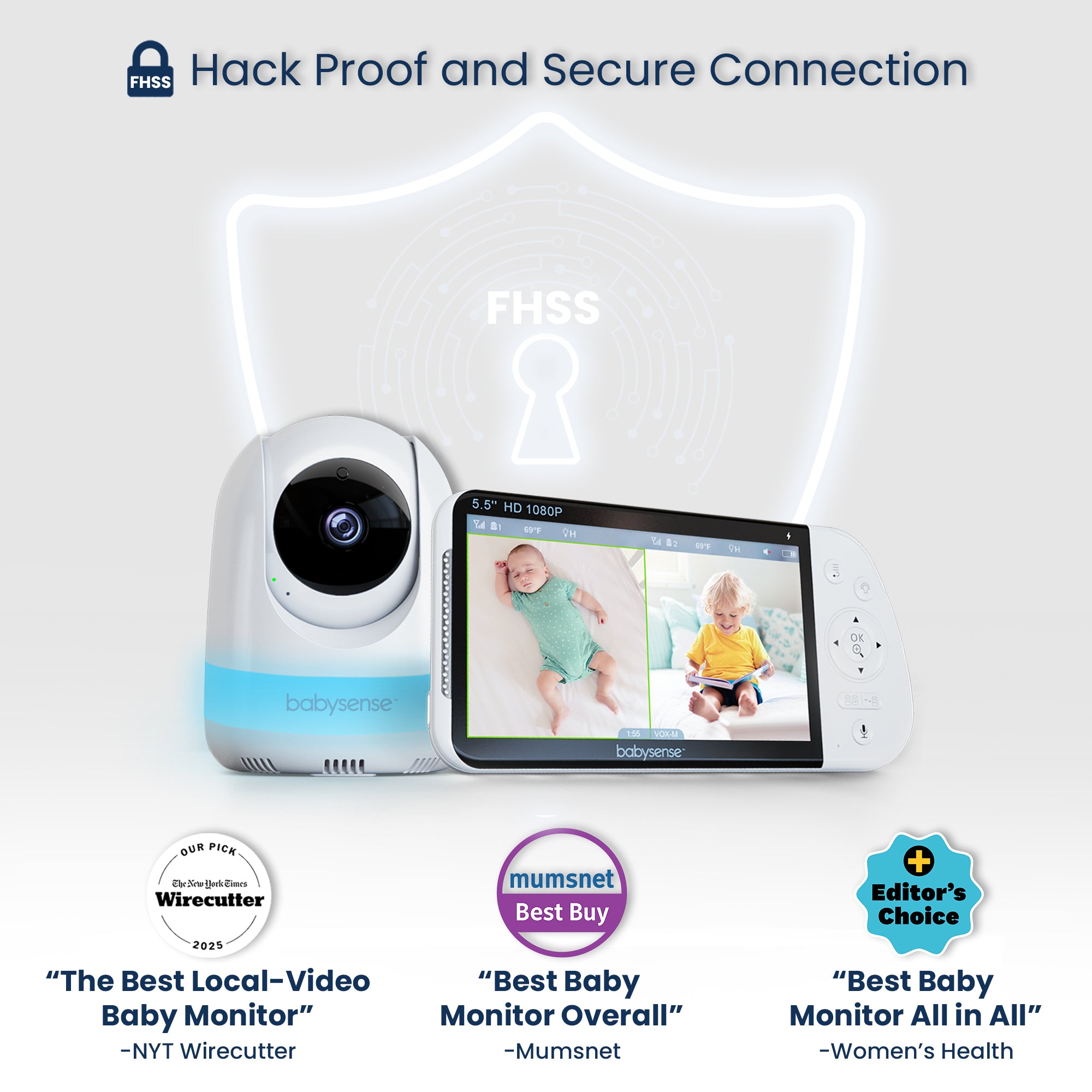 Babysense MaxView PRO: Video Baby Monitor with 2 Cameras, Non Wifi, Split Screen, Night Light & Sound Machine