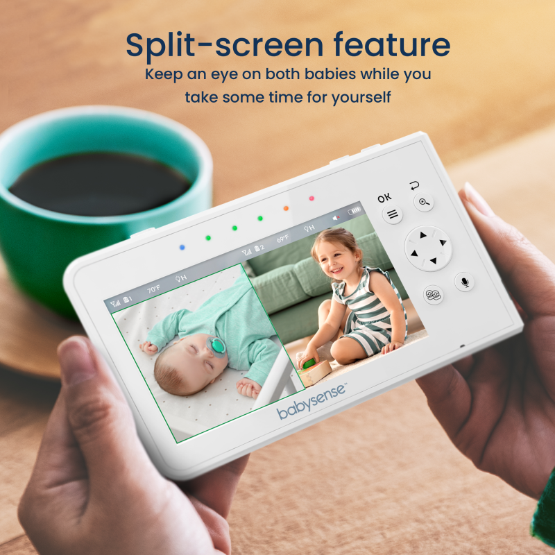 Babysense V43: video baby monitor with 2 cameras, non wifi, split Screen & night light  machine