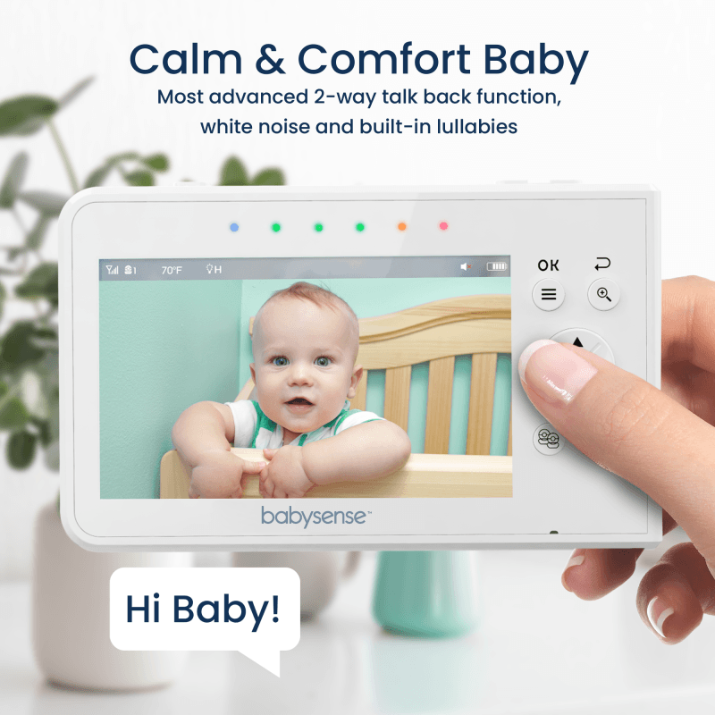 Babysense V43: Video Baby Monitor with 2 Cameras, Non Wifi, Split Screen & Night Light Machine