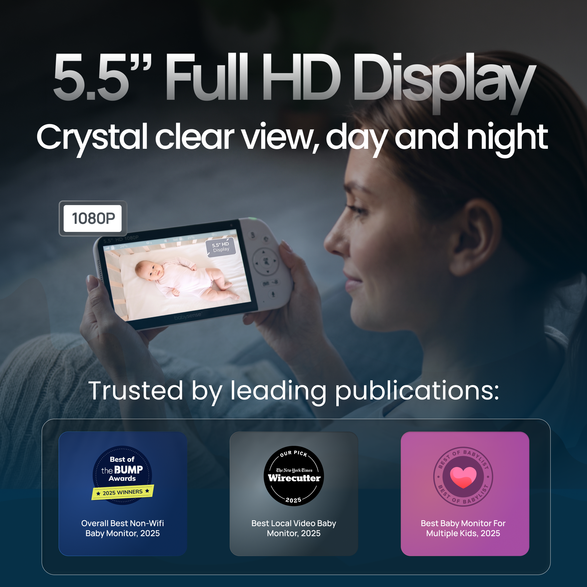 Babysense PRO: Video Baby Monitor with 1 Camera, Non Wifi, Split Screen, Night Light & Sound Machine