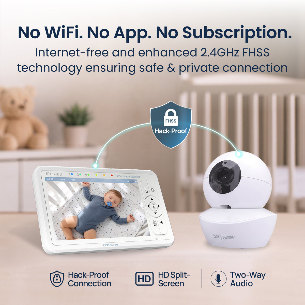 Babysense HDS2: Video Baby Monitor with 2 Cameras, Non wifi, Split Screen & Night Light Machine