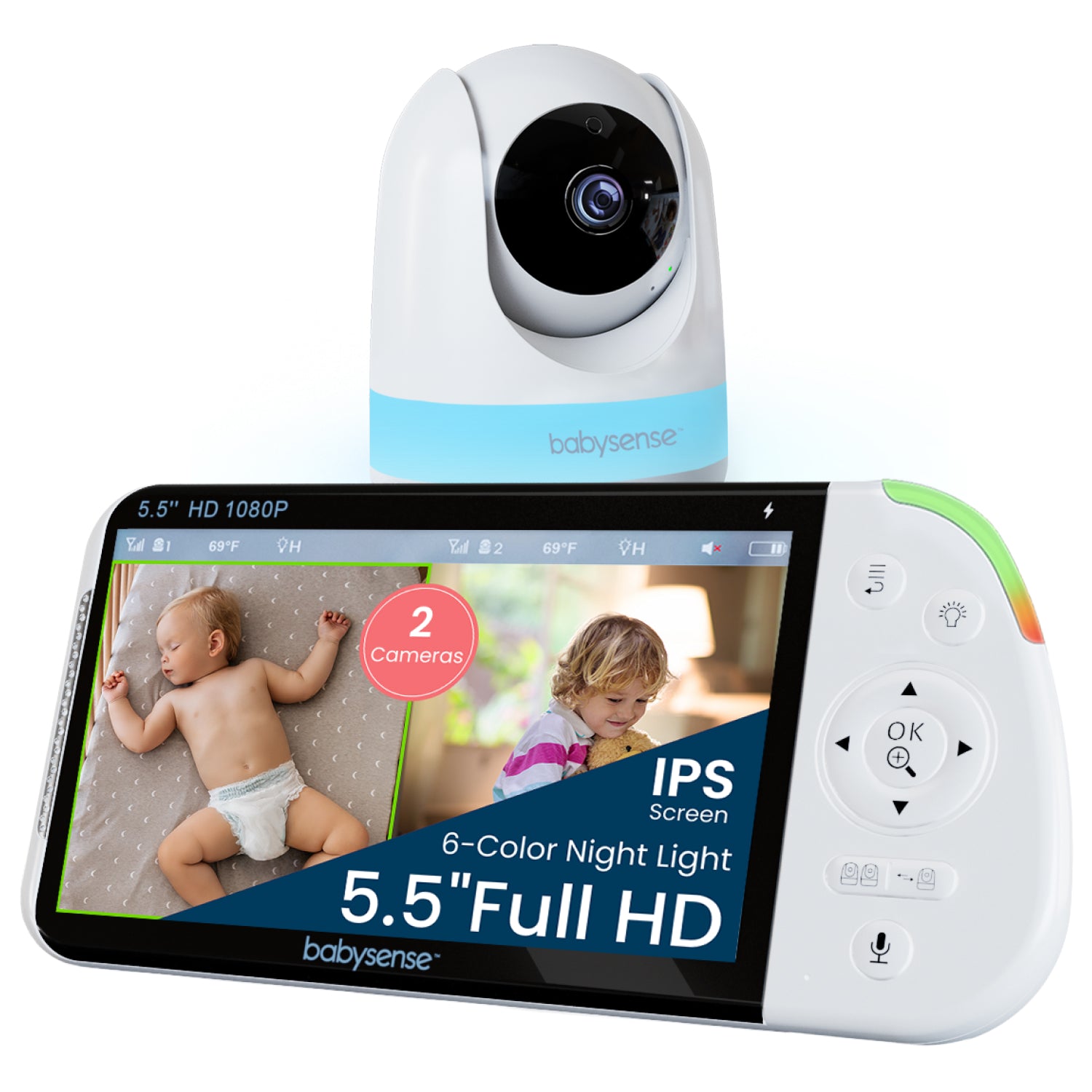 Babysense Max View Pro: Video Baby Monitor, One Camera, Non Wifi, Split Screen, Night Light & Sound Machine