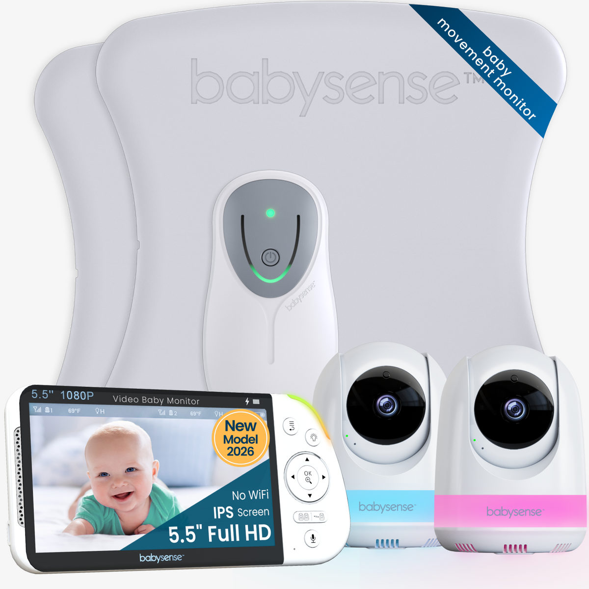 Babysense 8™ Breathing-Motion & Safety Alerts + Full HD Video (2-Cameras)