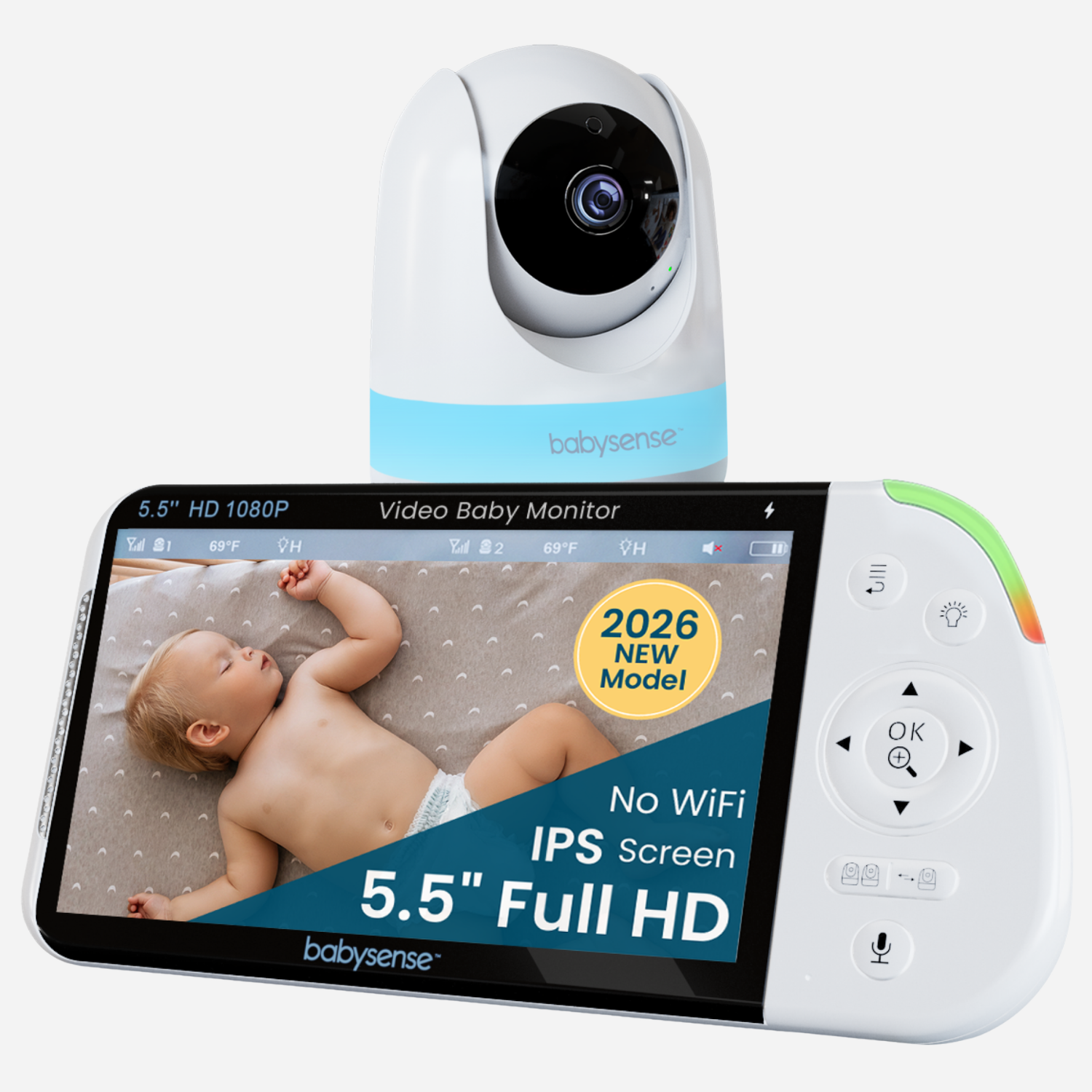 Babysense PRO: Video Baby Monitor with 1 Camera, Non Wifi, Split Screen, Night Light & Sound Machine