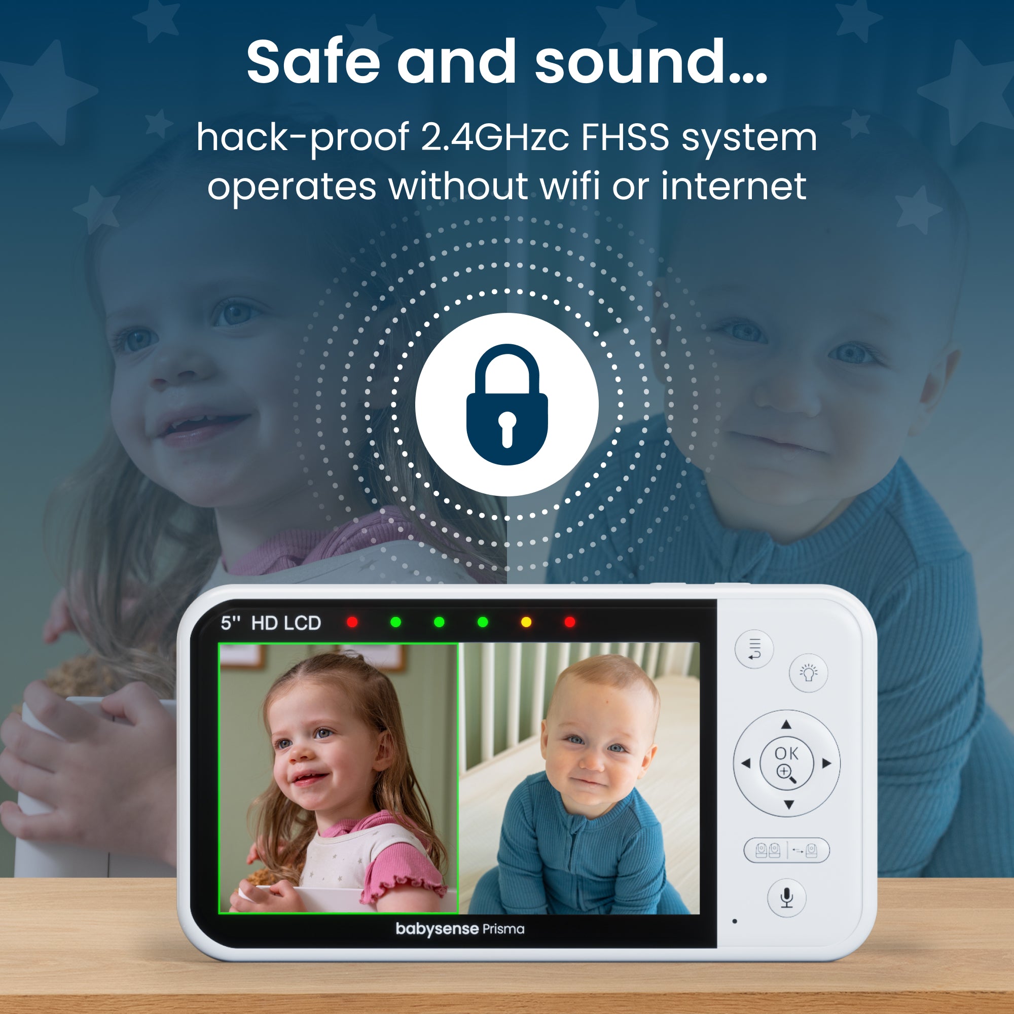 Babysense Prisma: Video Baby Monitor with 2 Cameras, Non Wifi, Split Screen, Night Light & Sound Machine