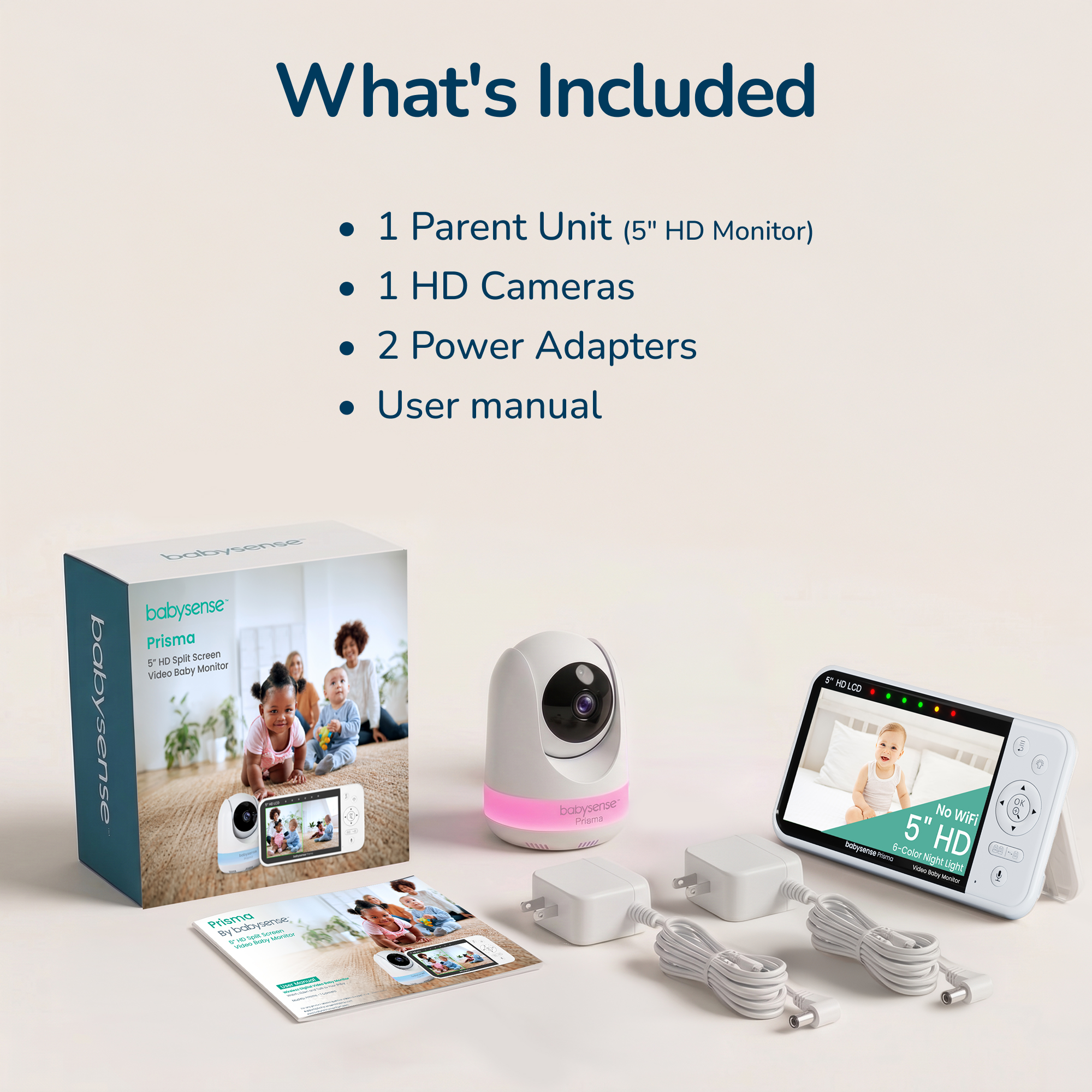 Babysense Prisma: Video Baby Monitor with 1 Camera, Non Wifi, Split Screen, Night Light & Sound Machine