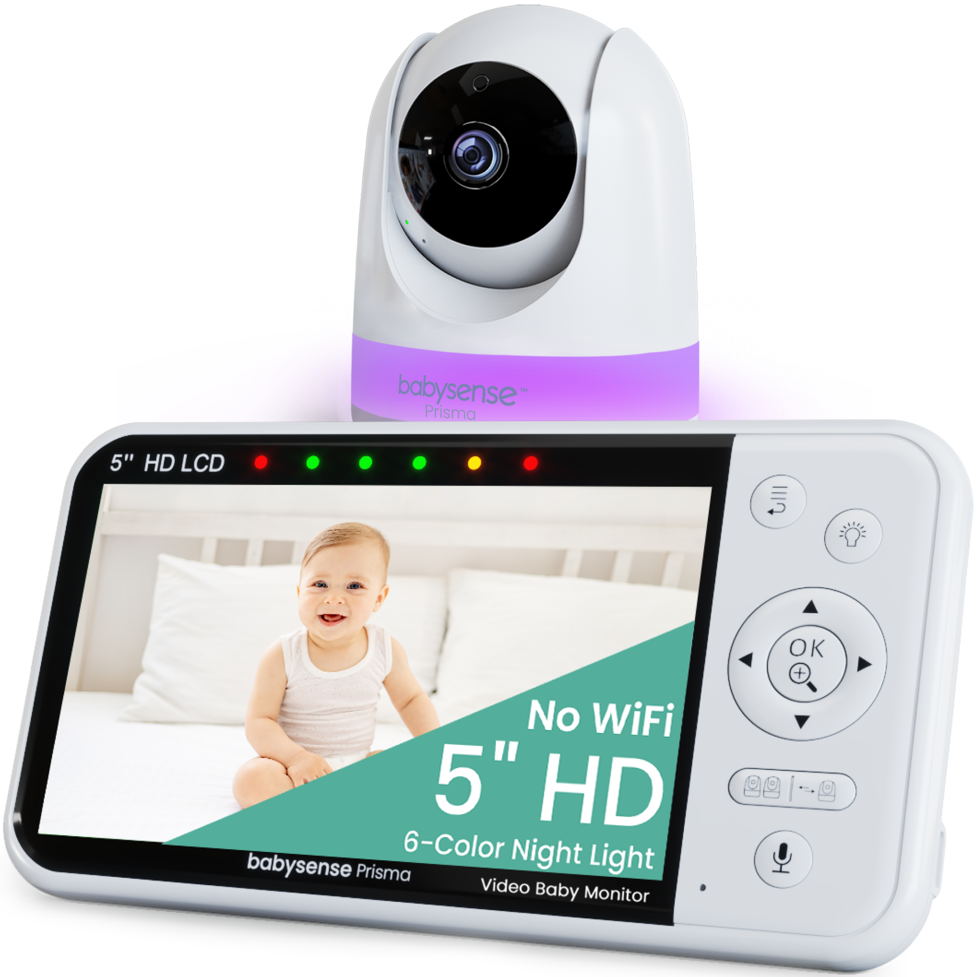 Babysense Prisma: Video Baby Monitor with 1 Camera, Non Wifi, Split Screen, Night Light & Sound Machine