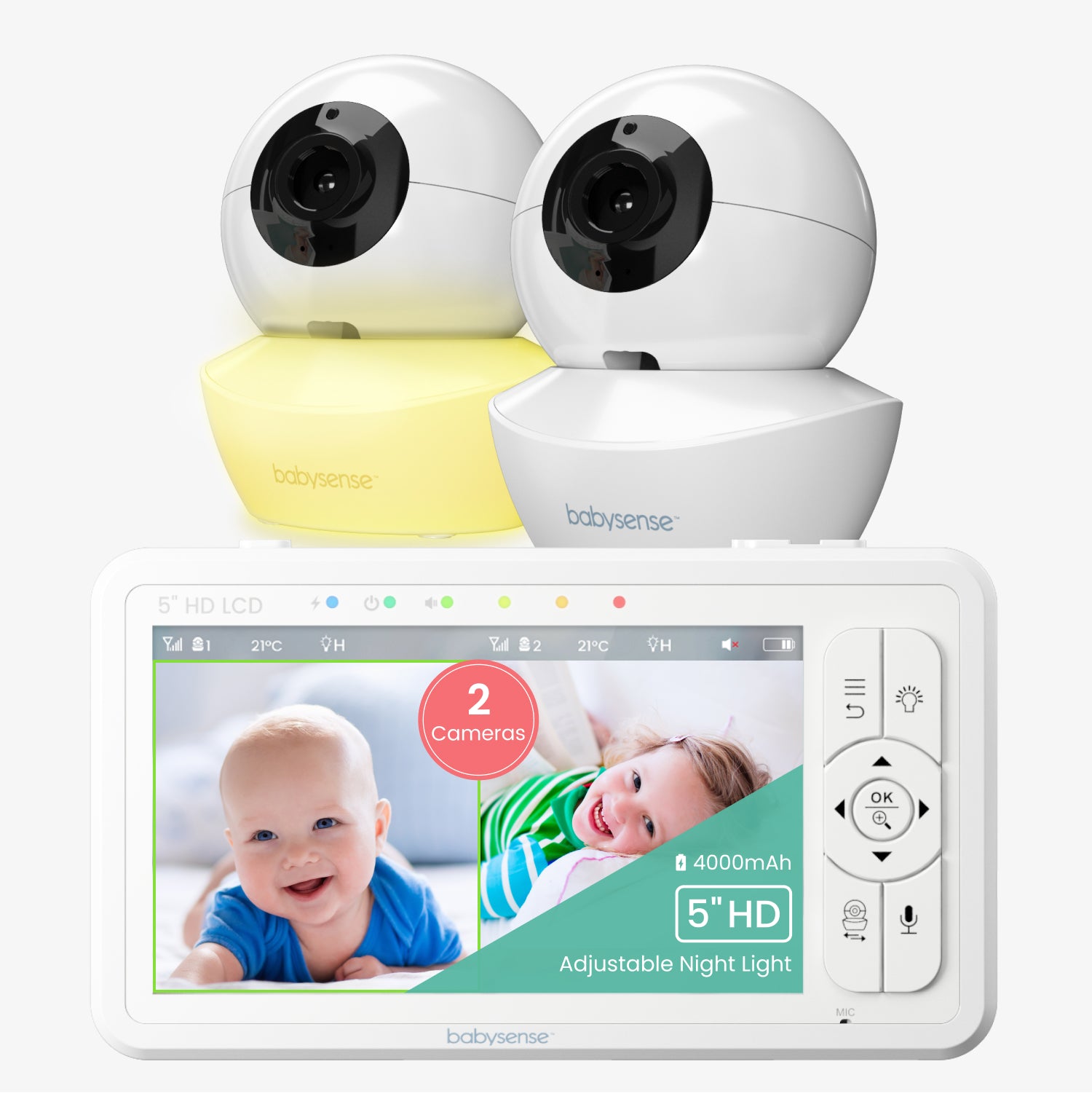 Babysense HD S2: Video Baby Monitor with 2 Cameras, Non wifi, Split Screen & Night Light Machine