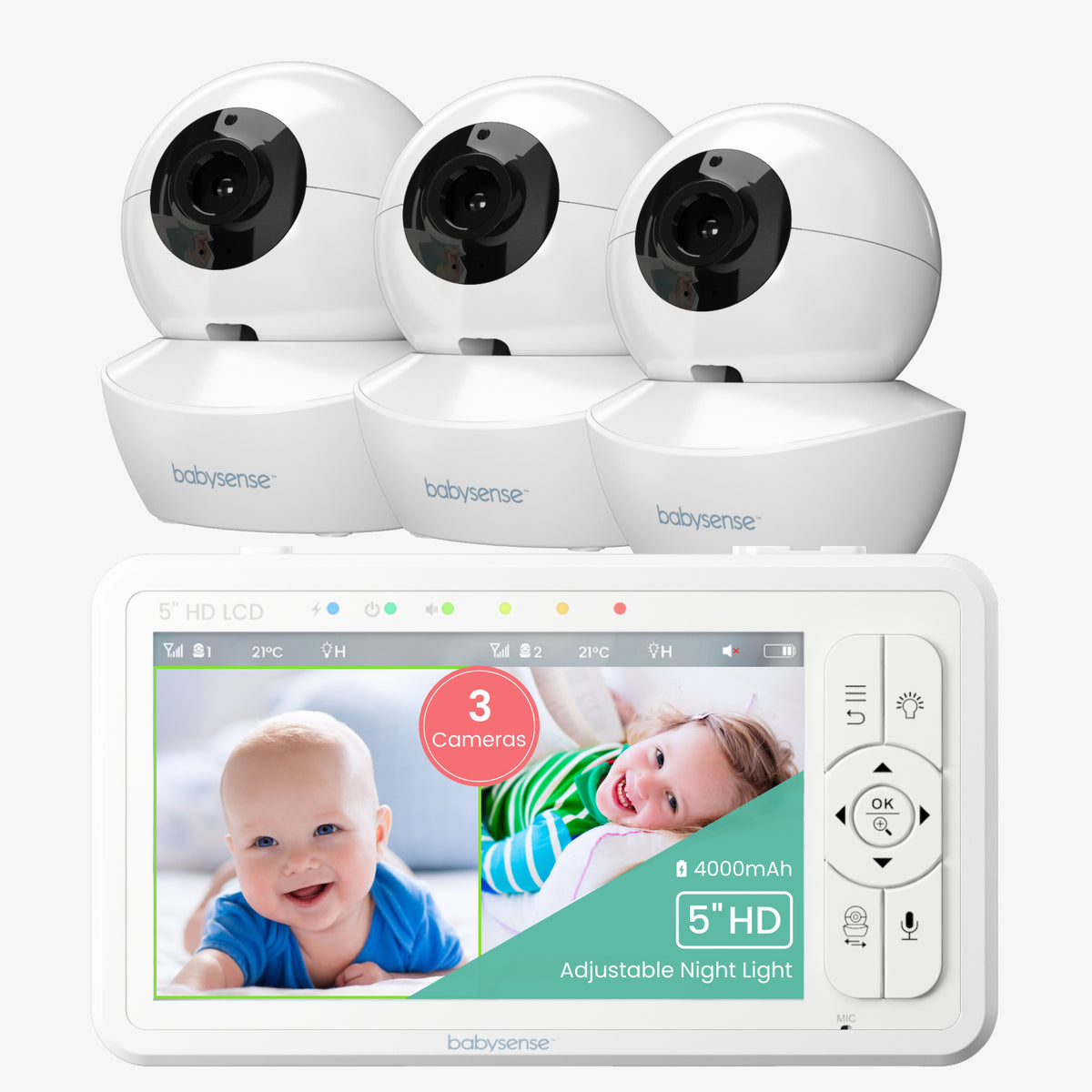 Baby Monitor Video Babysense - Schermo 4.3" Split, 2 Telecamere PTZ, 300m Raggio - Foto 8