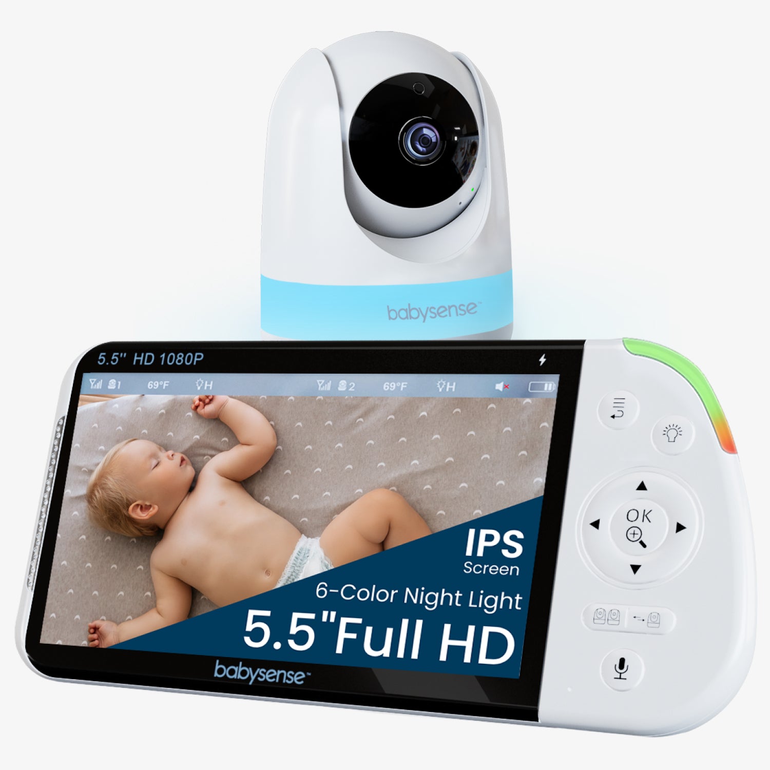 Babysense Max View Pro: Video Baby Monitor, One Camera, Non Wifi, Split Screen, Night Light & Sound Machine